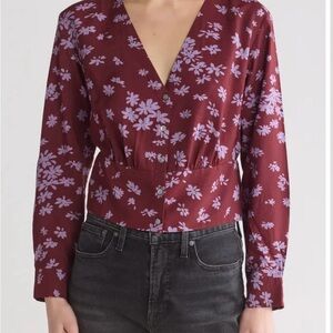 Madewell Burgundy Floral V-Neck Blouse